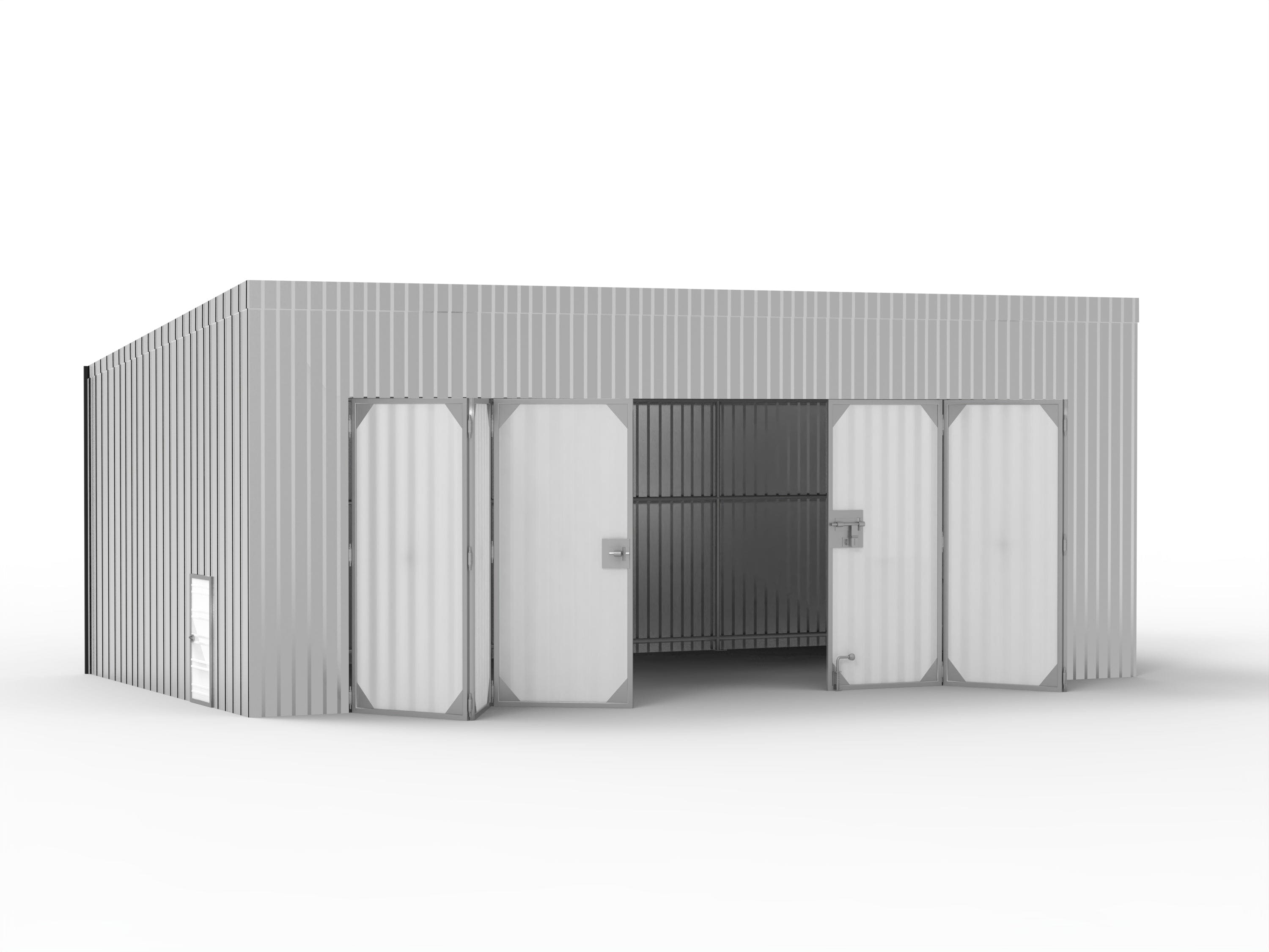 Mono Pitch Building with open doors.