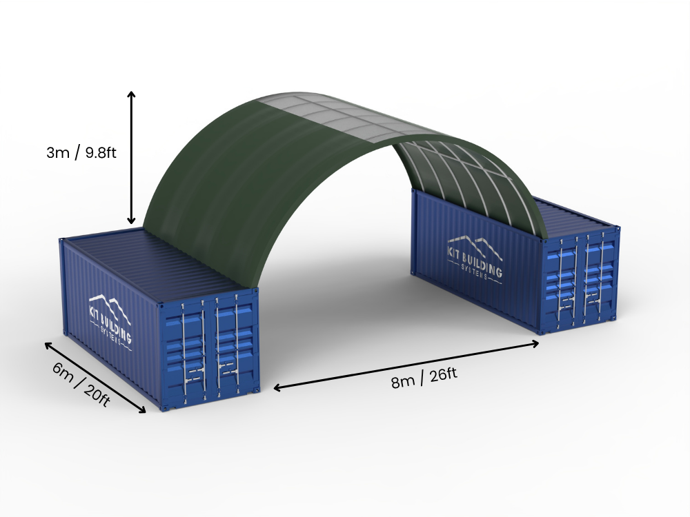 8m (26ft) Oopspan | Kontener Skerms 26ft Breedte, 10ft Hoogte (8m x 3m)