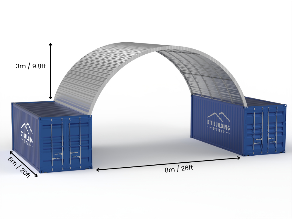 8m (26ft) Span | Steel Container Canopies 26ft Width, 10ft Height (8m x 3m)