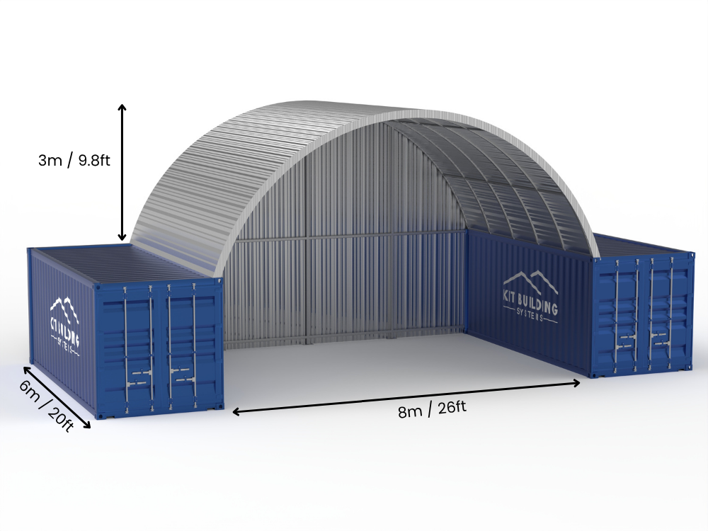 8m (26ft) Span | Steel Container Canopies 26ft Width, 10ft Height (8m x 3m)
