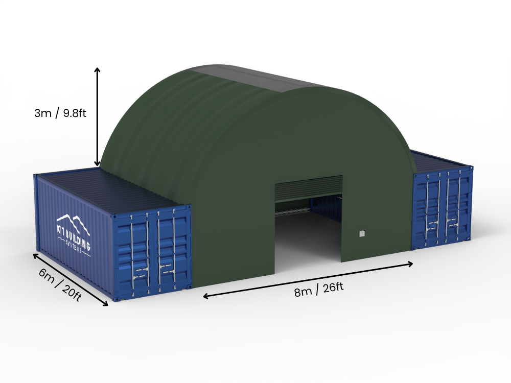 8m (26ft) Oopspan | Kontener Skerms 26ft Breedte, 10ft Hoogte (8m x 3m)