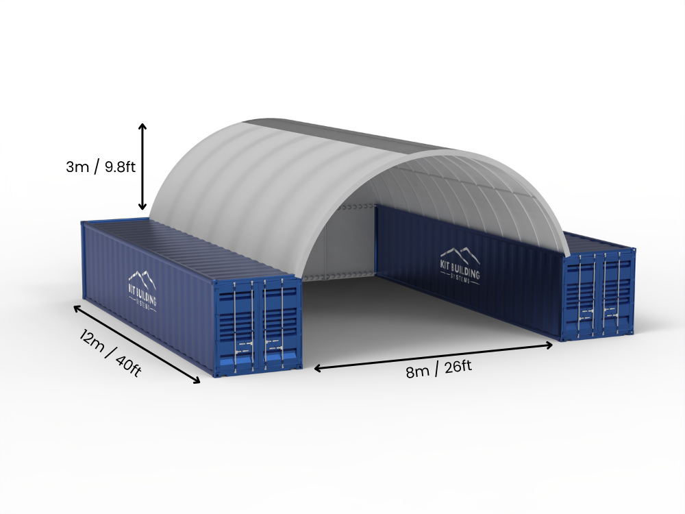 8m (26ft) Oopspan | Kontener Skerms 26ft Breedte, 10ft Hoogte (8m x 3m)