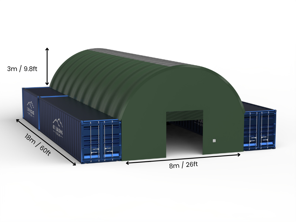 8m (26ft) Oopspan | Kontener Skerms 26ft Breedte, 10ft Hoogte (8m x 3m)