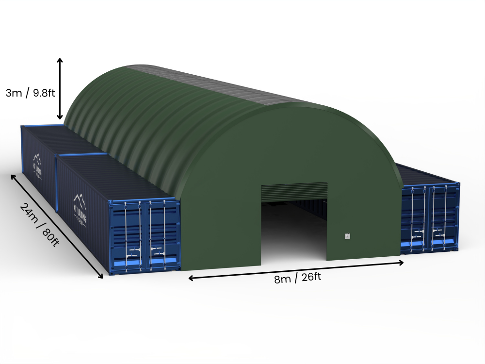 8m (26ft) Oopspan | Kontener Skerms 26ft Breedte, 10ft Hoogte (8m x 3m)
