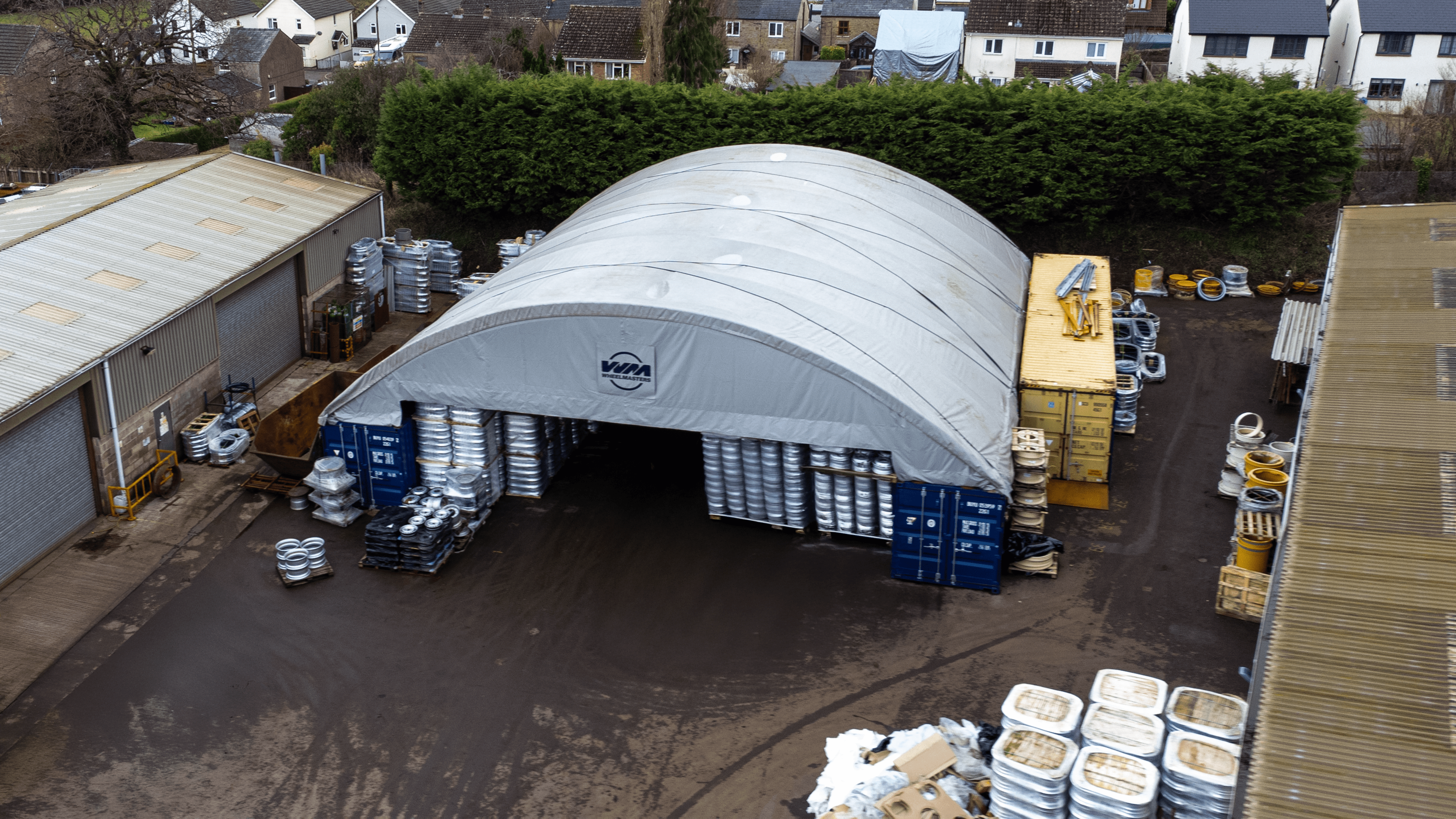 Container Shelter - 60ft x 40ft x 20ft (18.3m x 12m x 6m) Installed on Outside of containers