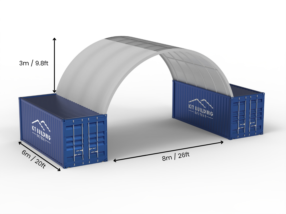 8m (26ft) Oopspan | Kontener Skerms 26ft Breedte, 10ft Hoogte (8m x 3m)