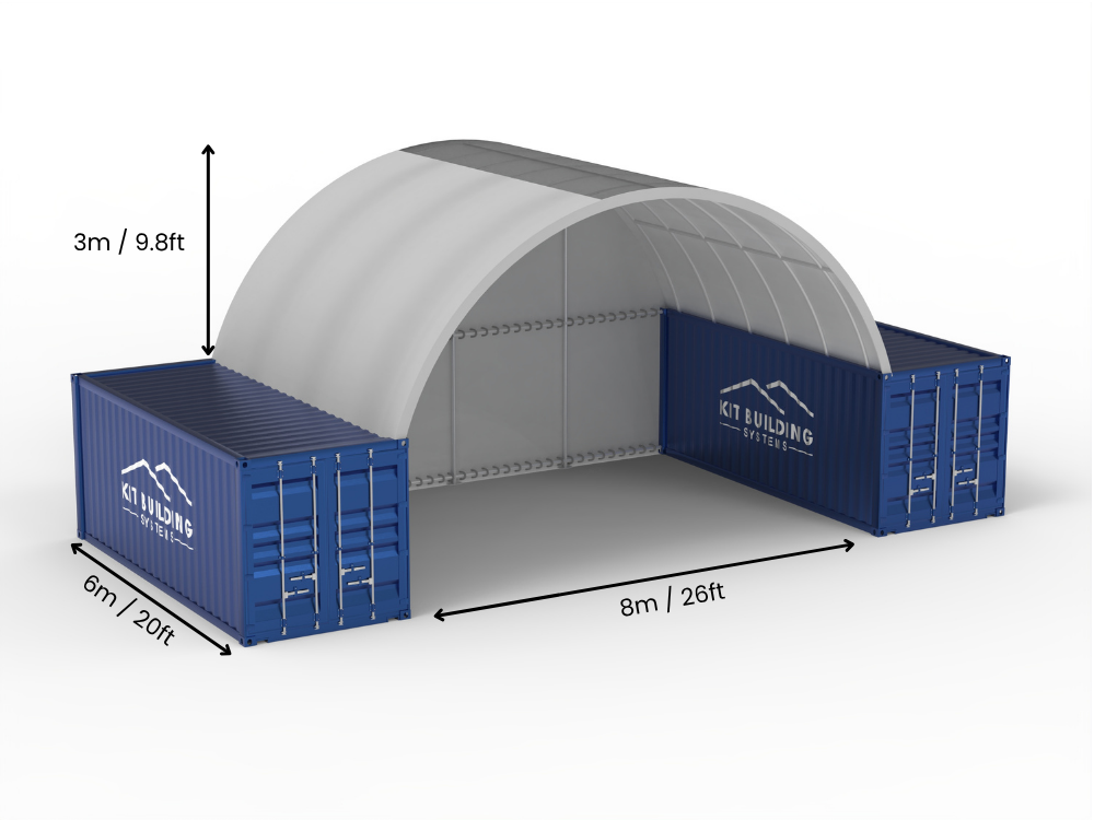 8m (26ft) Oopspan | Kontener Skerms 26ft Breedte, 10ft Hoogte (8m x 3m)