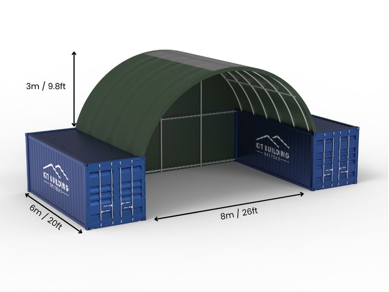 8m (26ft) Oopspan | Kontener Skerms 26ft Breedte, 10ft Hoogte (8m x 3m)