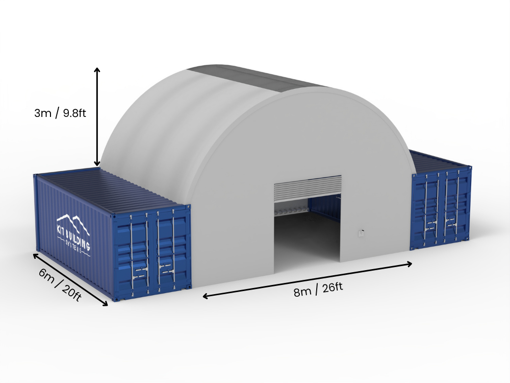 8m (26ft) Oopspan | Kontener Skerms 26ft Breedte, 10ft Hoogte (8m x 3m)