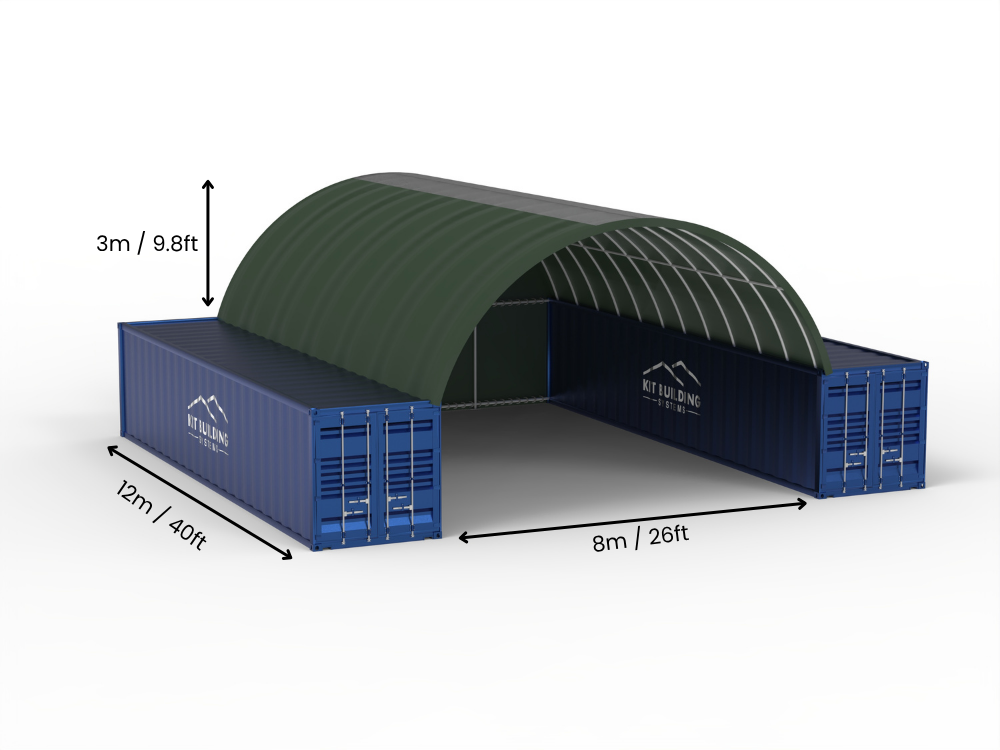 8m (26ft) Oopspan | Kontener Skerms 26ft Breedte, 10ft Hoogte (8m x 3m)