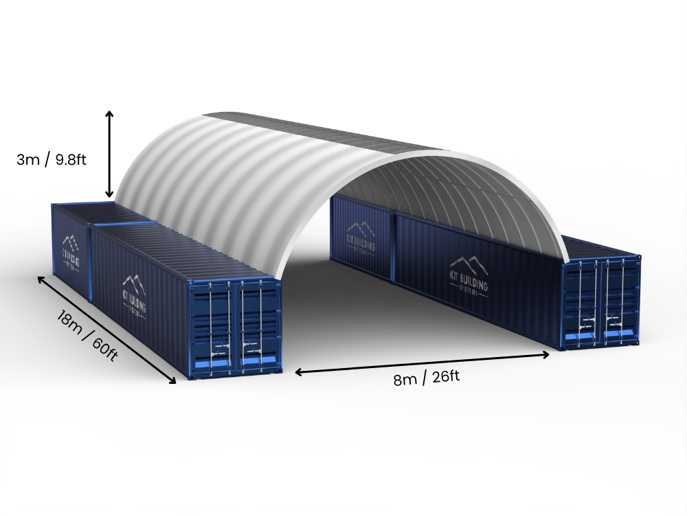 8m (26ft) Oopspan | Kontener Skerms 26ft Breedte, 10ft Hoogte (8m x 3m)