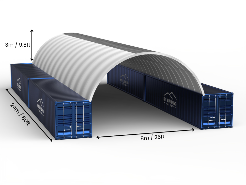 8m (26ft) Oopspan | Kontener Skerms 26ft Breedte, 10ft Hoogte (8m x 3m)