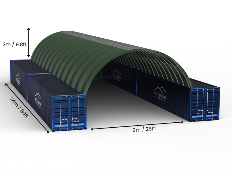 8m (26ft) Oopspan | Kontener Skerms 26ft Breedte, 10ft Hoogte (8m x 3m)