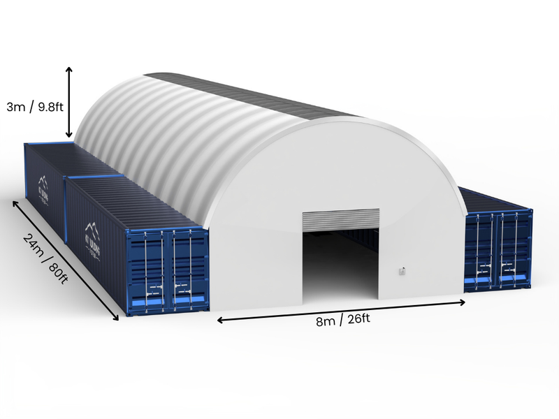 8m (26ft) Oopspan | Kontener Skerms 26ft Breedte, 10ft Hoogte (8m x 3m)